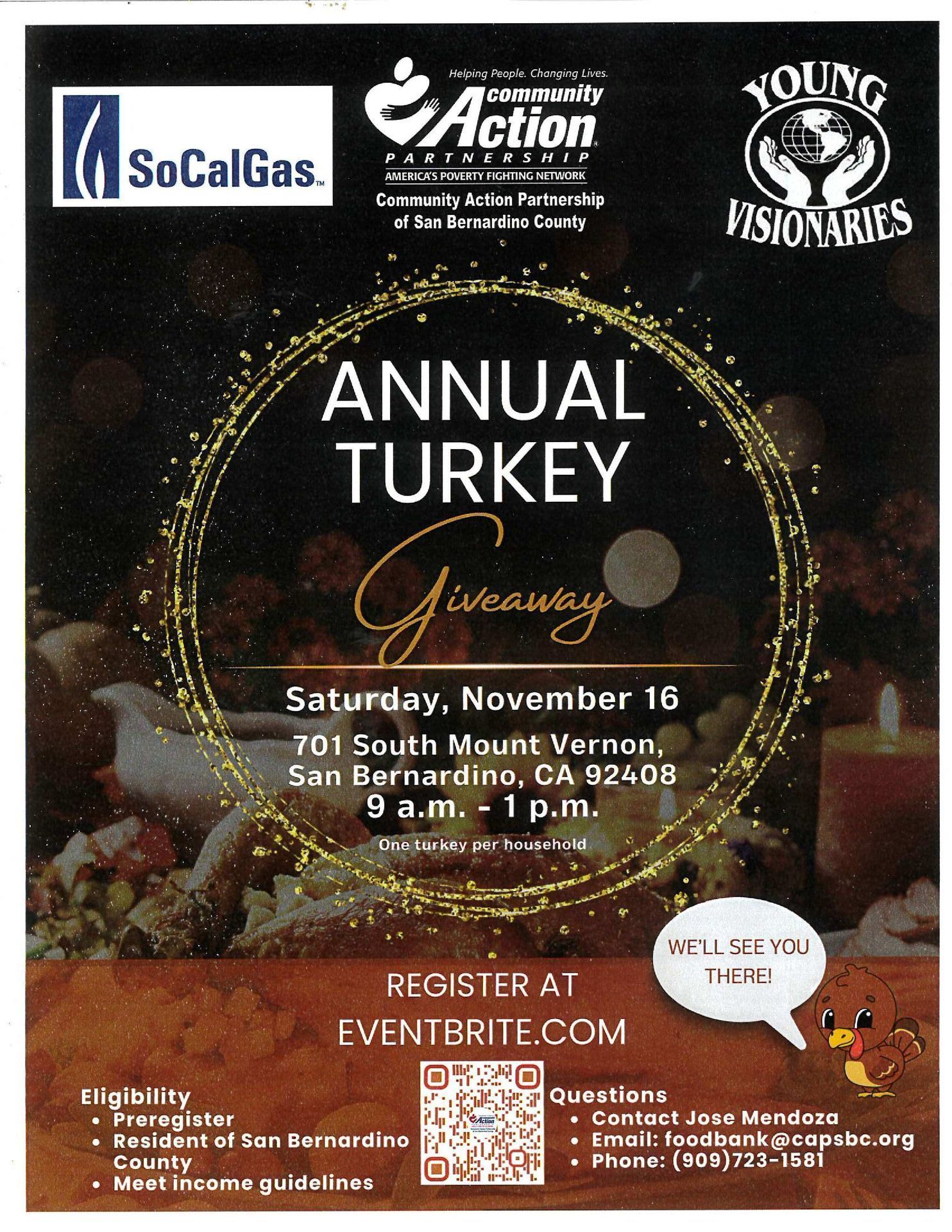 A poster for an annual turkey giveaway on saturday november 18