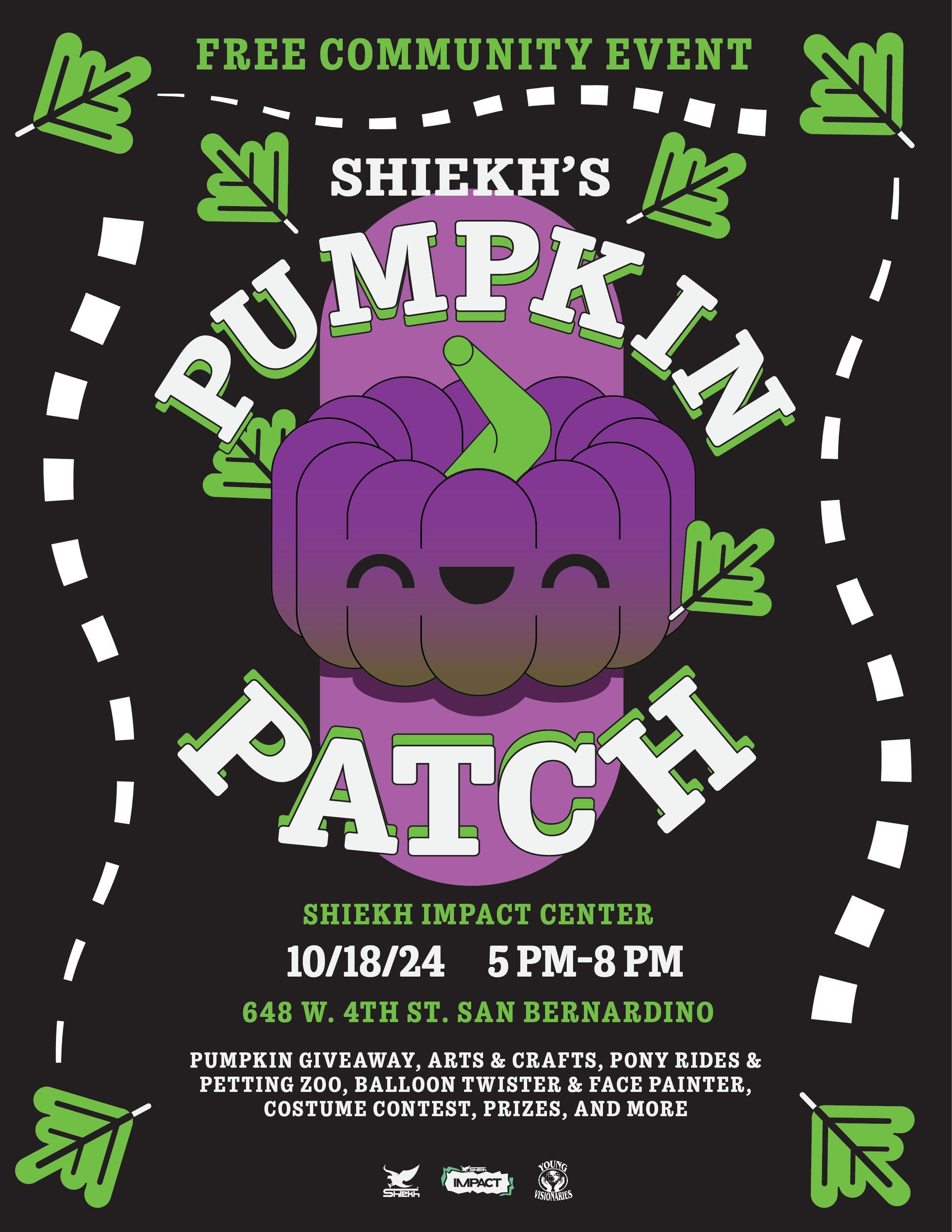 A poster for a free community event called pumpkin patch