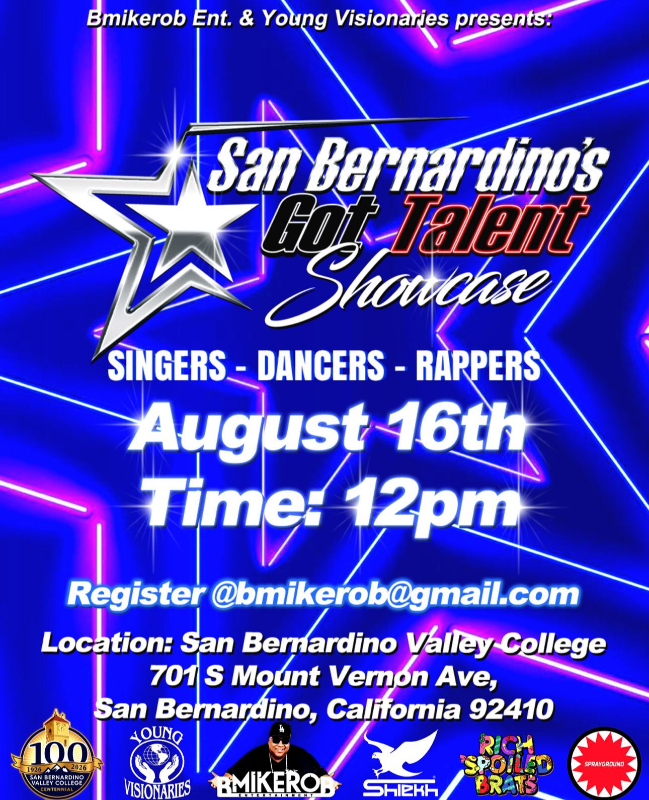 A poster for san bernardino 's got talent showcase