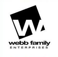 A black and white logo for webb family enterprises.