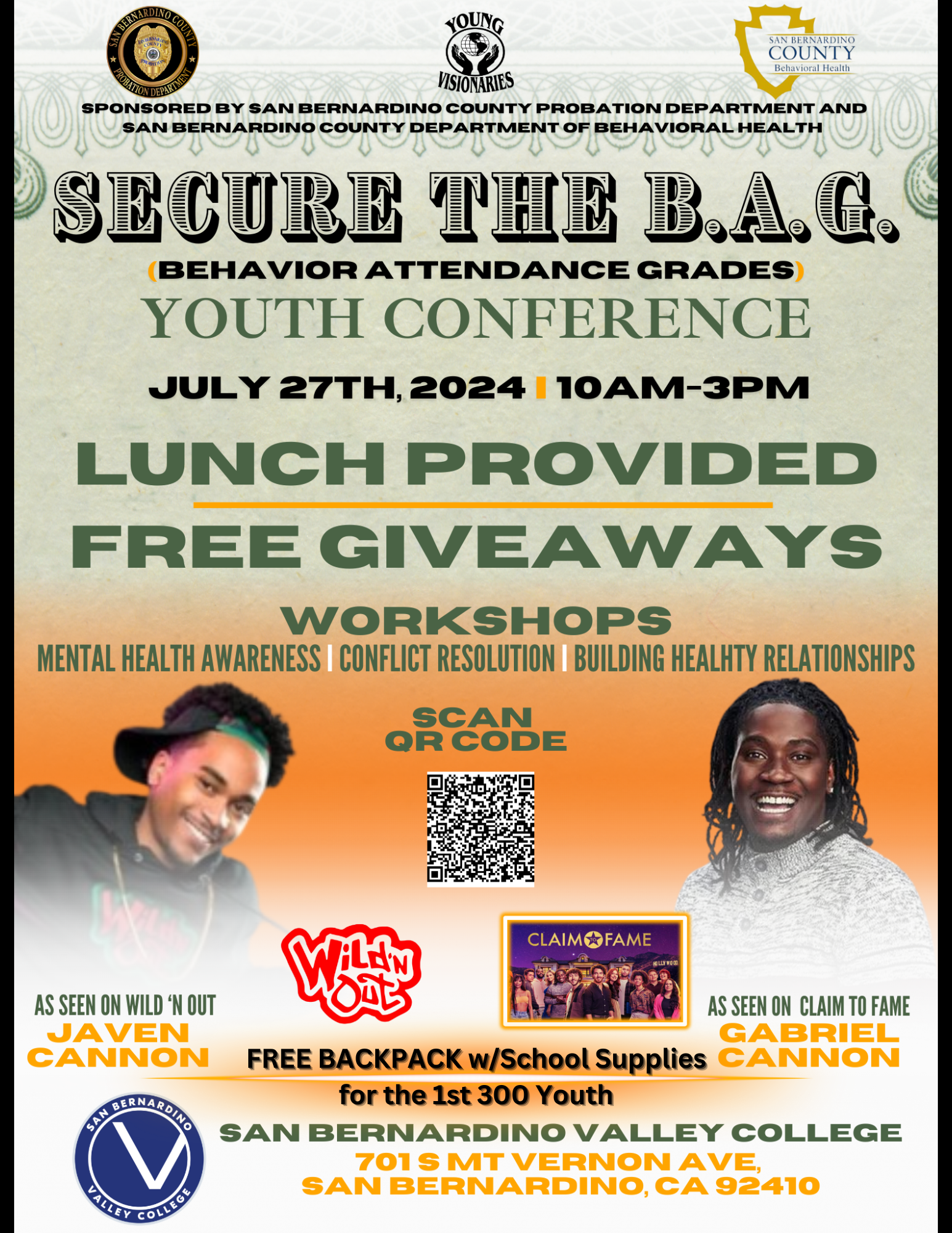 A poster for a youth conference with lunch provided and free giveaways.