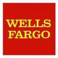 The wells fargo logo is a red square with yellow letters.