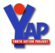 A blue and red logo for the youth action project