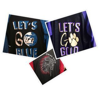 A collage of three shirts that say `` let 's go blue '' and `` let 's go gold ''.
