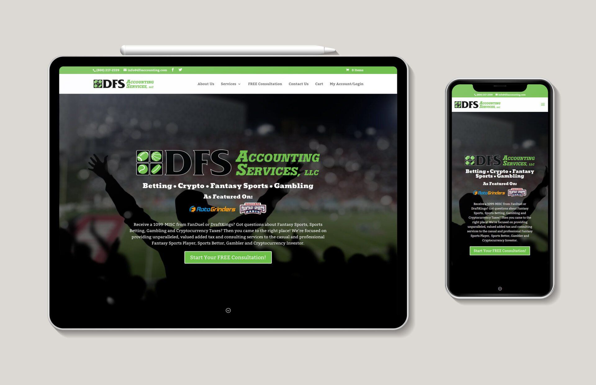 Website on a tablet and a cell phone are sitting next to each other on a table showcasing WordPress Website Design.