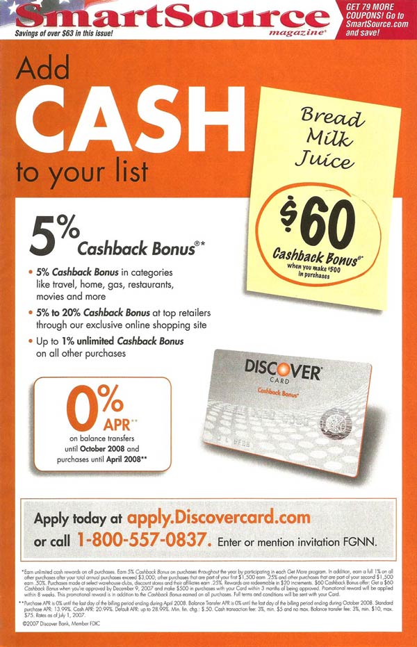 an advertisement for a smartsource credit card that says add cash to your list