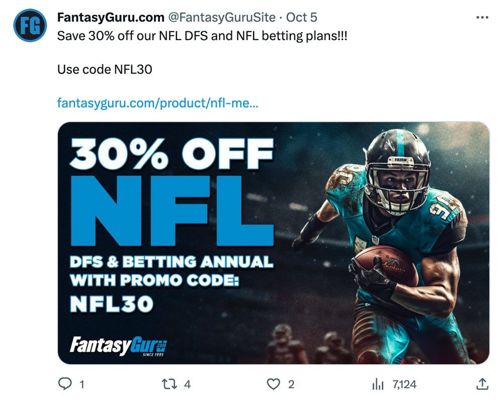 Twitter graphic of a football player running with a ball on a field .