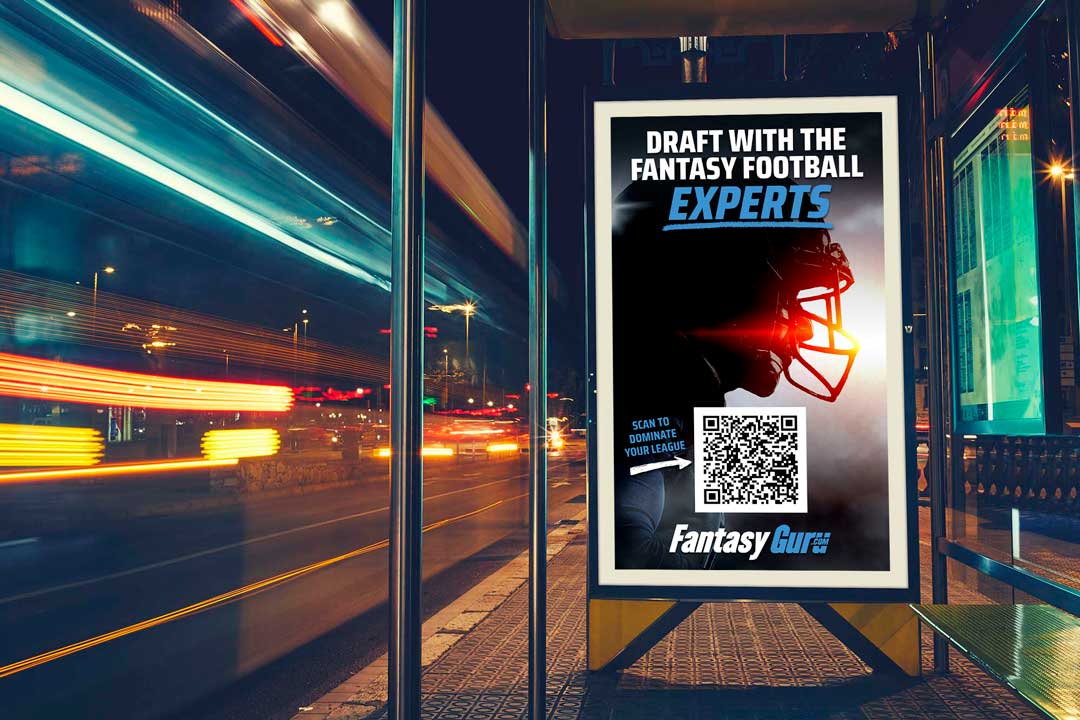a billboard on a bus stop that says draft with the fantasy football experts