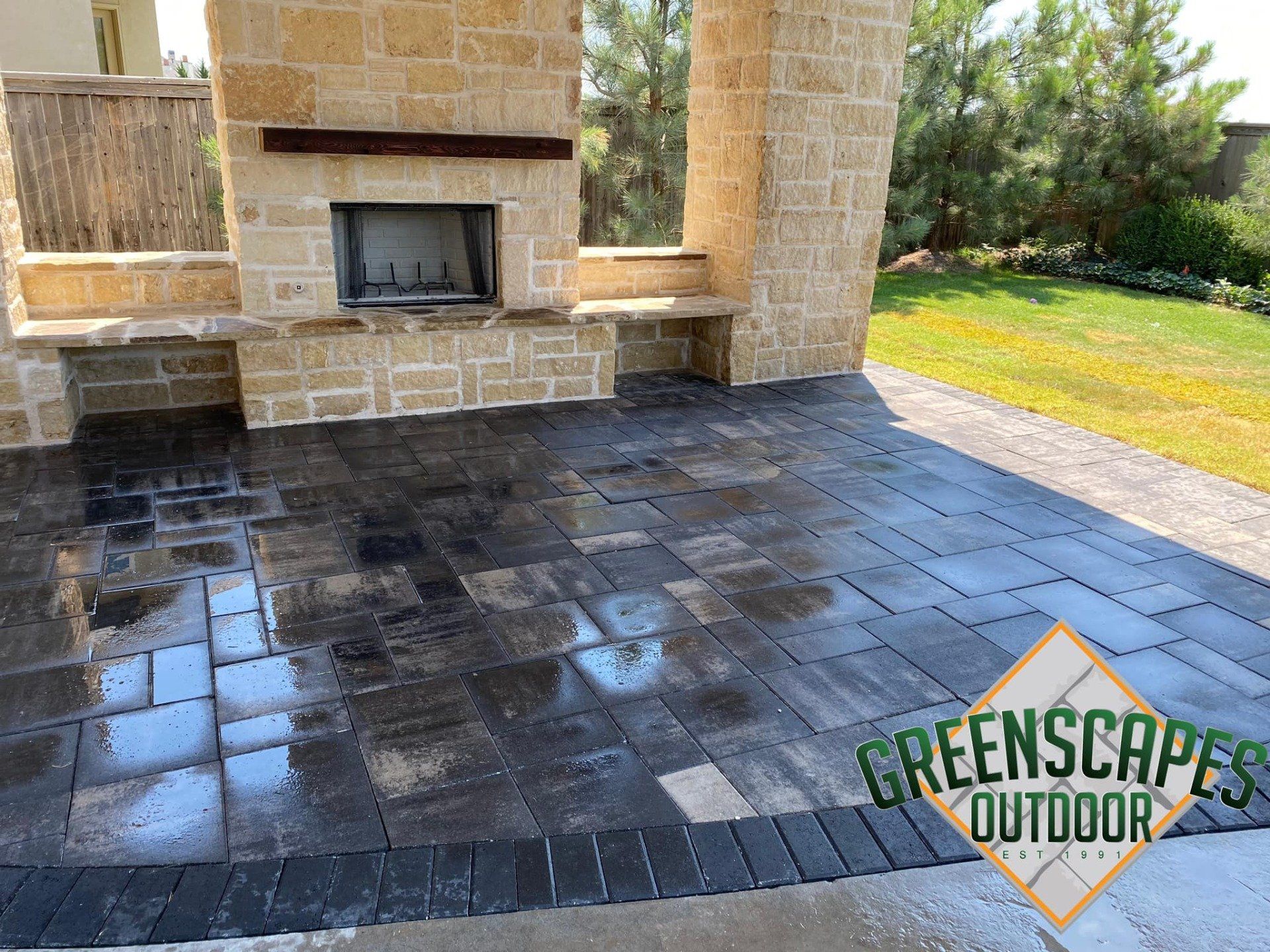 Paver by fireplace