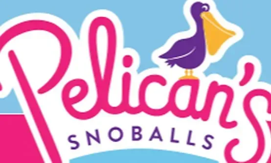 Pelican 's snoballs logo with a pelican on top.