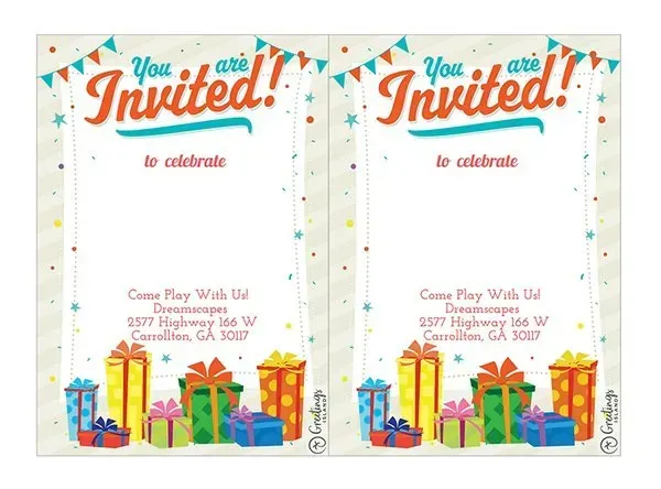 Two cards that say you are invited to celebrate.