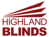 Highland Blinds — Home Logo for Highland Blinds in maroon; includes stylised lines and the text