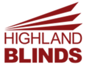 Highland Blinds logo — Home Highland Blinds logo: red stylized blinds above