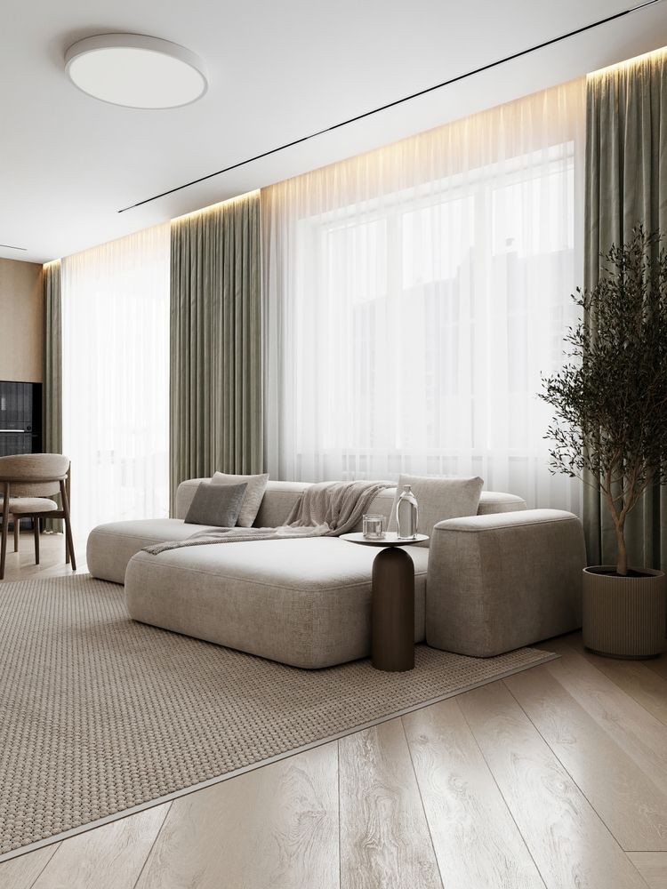 Curtained window with horizontal blinds, decorative valance, and tie-back curtain. Light streams through, casting shadows.