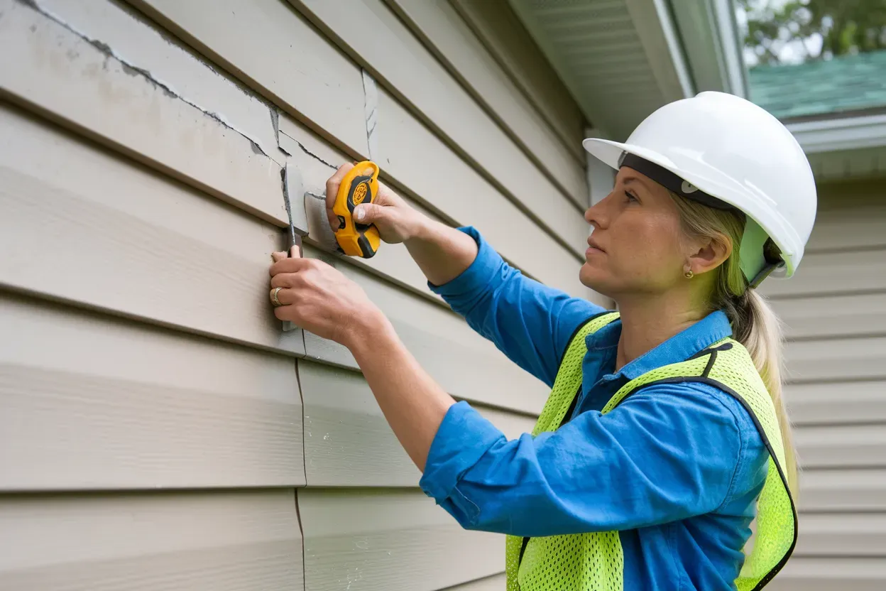 A Woman is fixing the side of a home