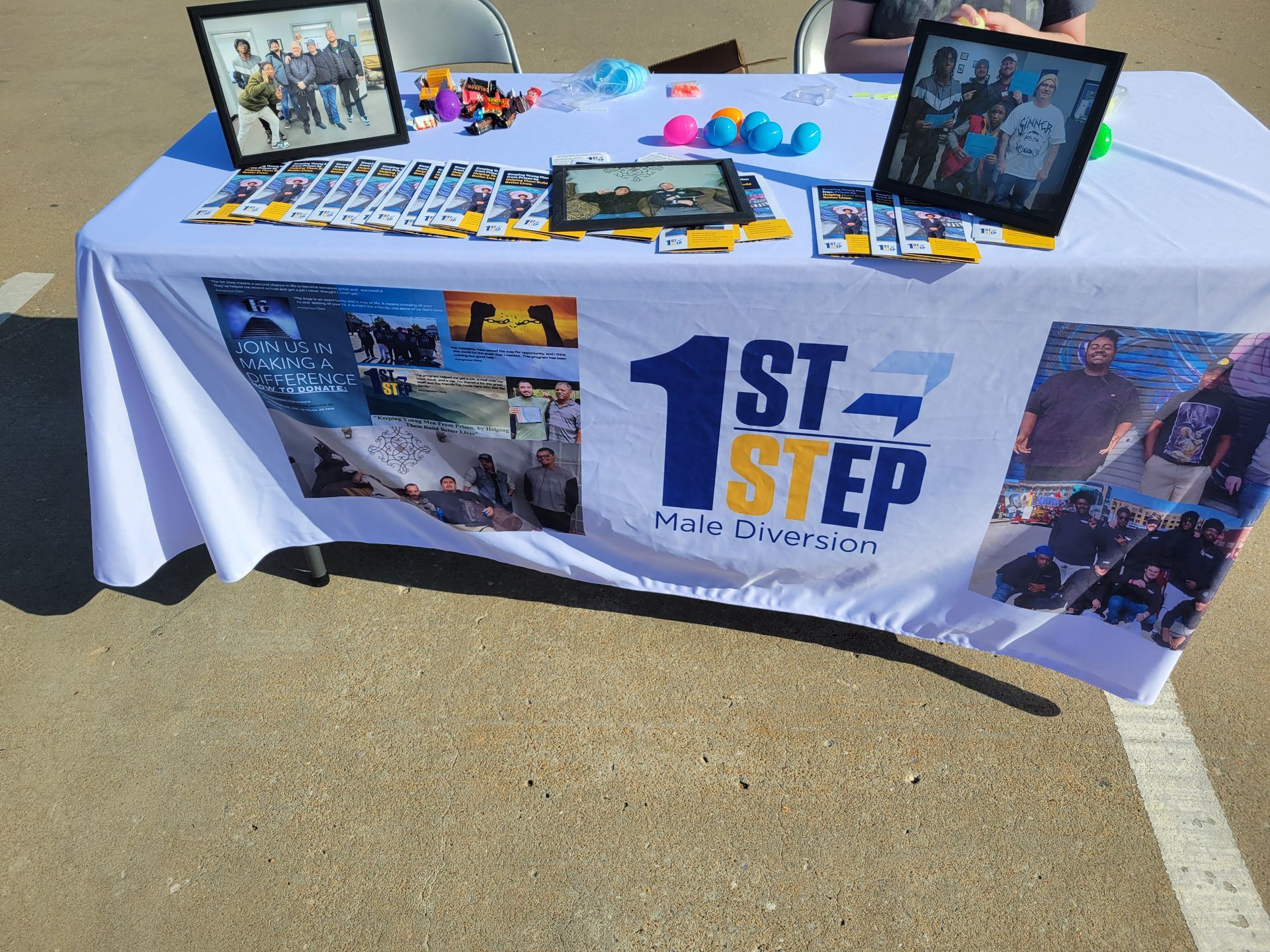 A table with a banner that says 1st step on it