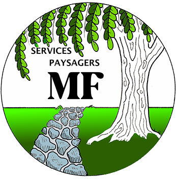 Un logo pour une entreprise appelée services paysagers mf