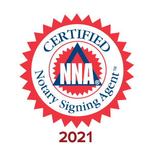 Certified NNA Notary Signing Agent seal, red and blue, with 