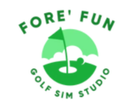 Logo for "Fore' Fun Golf Sim Studio" with golf hole and flag in green circle and text.