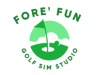 Logo for "Fore' Fun Golf Sim Studio" with golf hole and flag in green circle and text.