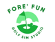 Logo for "Fore' Fun Golf Sim Studio" with golf hole and flag in green circle and text.