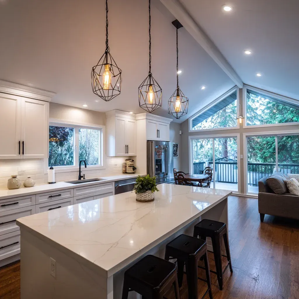 Luxury Vancouver kitchen remodel with marble backsplash, granite slab island, and complete kitchen layout optimization.
Full kitchen renovation Vancouver BC including shaker cabinet installation, quartz surfaces, and porcelain tile flooring replacement.
Contemporary Vancouver kitchen remodeling project with granite countertops, recessed lighting systems, and design-build renovation expertise.
Residential kitchen renovation Vancouver featuring quartz slab countertops, custom cabinetry storage solutions, and hardwood flooring installation.
High-quality Vancouver kitchen remodeling showcasing marble waterfall island, tile backsplash upgrade, and full-service renovation craftsmanship.