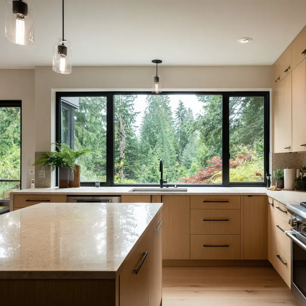 Vancouver kitchen renovation featuring custom shaker cabinetry, quartz slab countertops, waterfall island installation, tile backsplash design, hardwood flooring upgrade, and professional kitchen remodeling in Vancouver BC.
Modern kitchen remodeling Vancouver BC with open-concept layout redesign, structural beam installation, granite island seating area, and licensed design-build contractors.
Luxury kitchen renovation Vancouver showcasing marble waterfall island, bespoke millwork cabinetry, integrated smart appliances, and recessed LED lighting system.
Contemporary Vancouver kitchen remodel including cabinet refacing, quartz countertop replacement, glass backsplash installation, and vinyl plank flooring modernization.