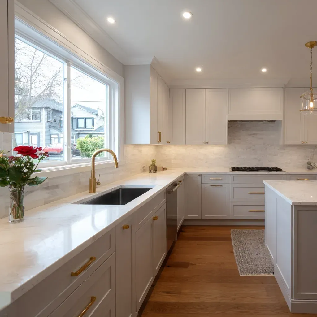 Open-concept kitchen remodeling Vancouver BC with structural wall removal, expanded layout redesign, and quartz countertop integration.
Vancouver kitchen renovation transformation including cabinet refacing, granite island construction, and backsplash tile enhancement.
Contemporary Vancouver kitchen remodel featuring quartz countertop upgrade, under-cabinet LED lighting, and integrated pantry storage.
Professional kitchen remodeling Vancouver BC with marble slab installation, tile flooring upgrade, and complete renovation services.