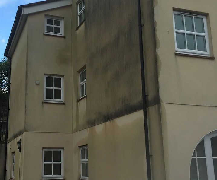 Slika prikazuje vlago na fasadi zaradi kondenzacije.