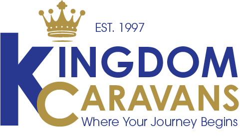 Logo for Kingdom Caravans with a crown icon, the text 