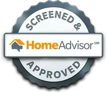 A screened and approved home advisor logo on a white background.