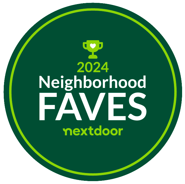 A green circle with the words neighborhood faves nextdoor on it
