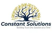 Logo: Dark blue tree with gold leaves over text "Constant Solutions." Tagline: "Building Trust One Solution at a Time."
