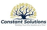 Logo: Dark blue tree with gold leaves over text "Constant Solutions." Tagline: "Building Trust One Solution at a Time."