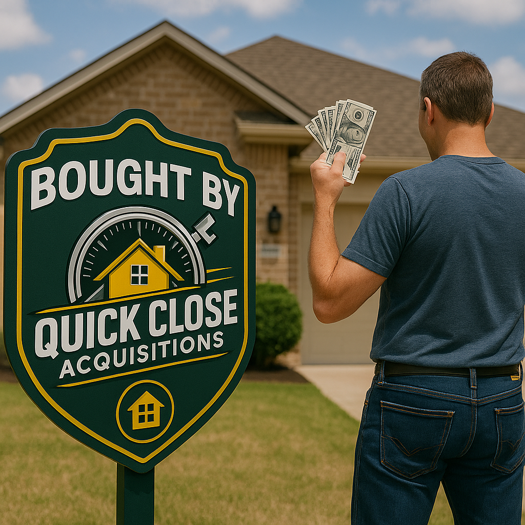 A man in a suit and glasses is standing in front of a house.