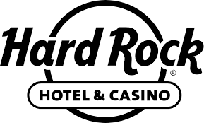 The hard rock hotel and casino logo is black and white.