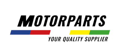 Logo MOTORPARTS con striscia multicolore e slogan 'Your Quality Supplier'