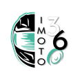 Logo per IMOTO360 raffigurante il profilo stilizzato di un casco da motociclista nei colori nero e verde acqua, con