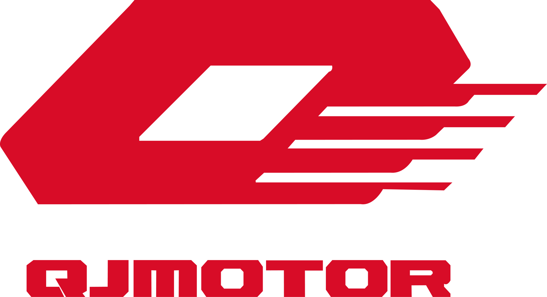 Logo del marchio QJMOTOR di colore rosso, composto da una lettera 'Q' stilizzata con linee di movimento e il nome
