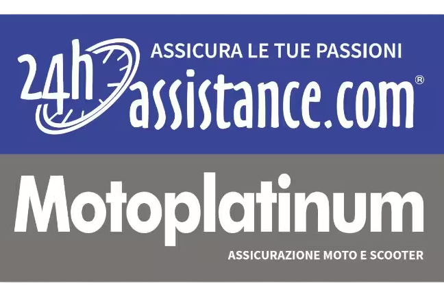 Logo per 24hassistance.com con la scritta Motoplatinum, che offre assicurazioni per motociclette e scooter.