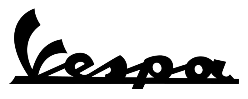 Il logo Vespa nero, caratterizzato da una scritta stilizzata in corsivo sottolineata da una linea orizzontale.