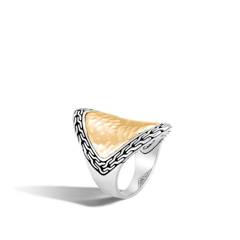 John Hardy Classic Chain Hammered Saddle Ring Sterling Silver and 18k Bonded Yellow Gold