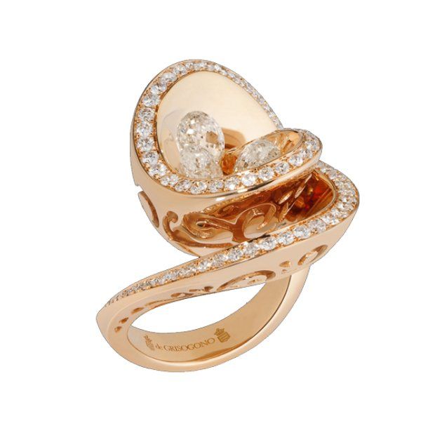 De Grisogono Chiocciolina 18K Pink Gold and White Floating Diamonds Ring