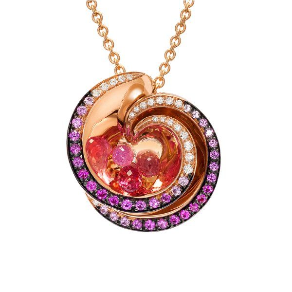 De Grisogono Chiocciolina 18K Pink Gold, Chiocciolina Diamonds, Pink Sapphires and Rubellites Pendant