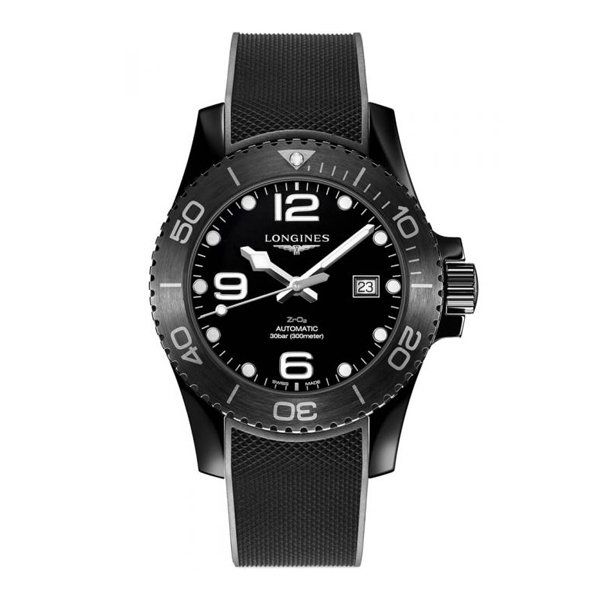 LONGINES HYDROCONQUEST AUTOMATIC BLACK DIAL RUBBER STRAP WATCH