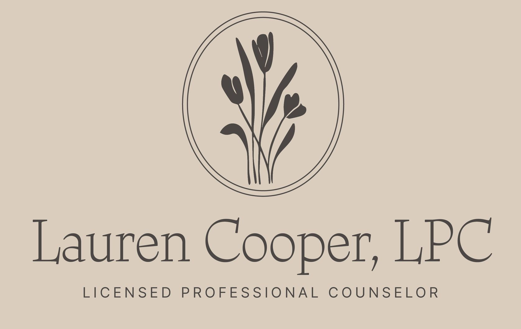 Logo for Lauren Cooper, LPC, with a floral emblem and text 