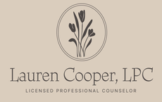Logo for Lauren Cooper, LPC, with a floral emblem and text 