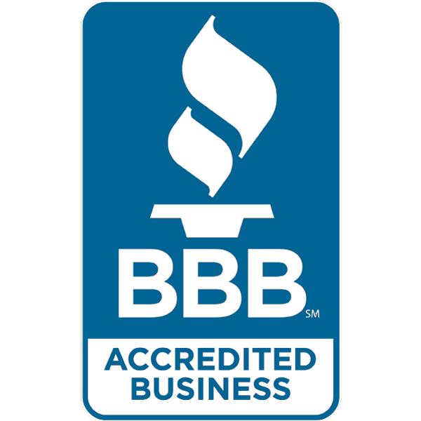 a blue sign that says bbb accredited business
