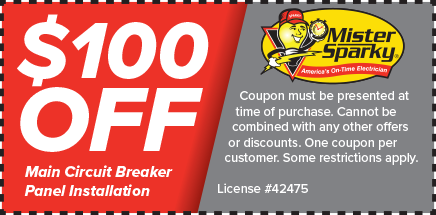a mister sparky coupon for $100 off main circuit breaker panel installation