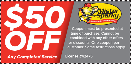 a mister sparky coupon that says $ 50 off